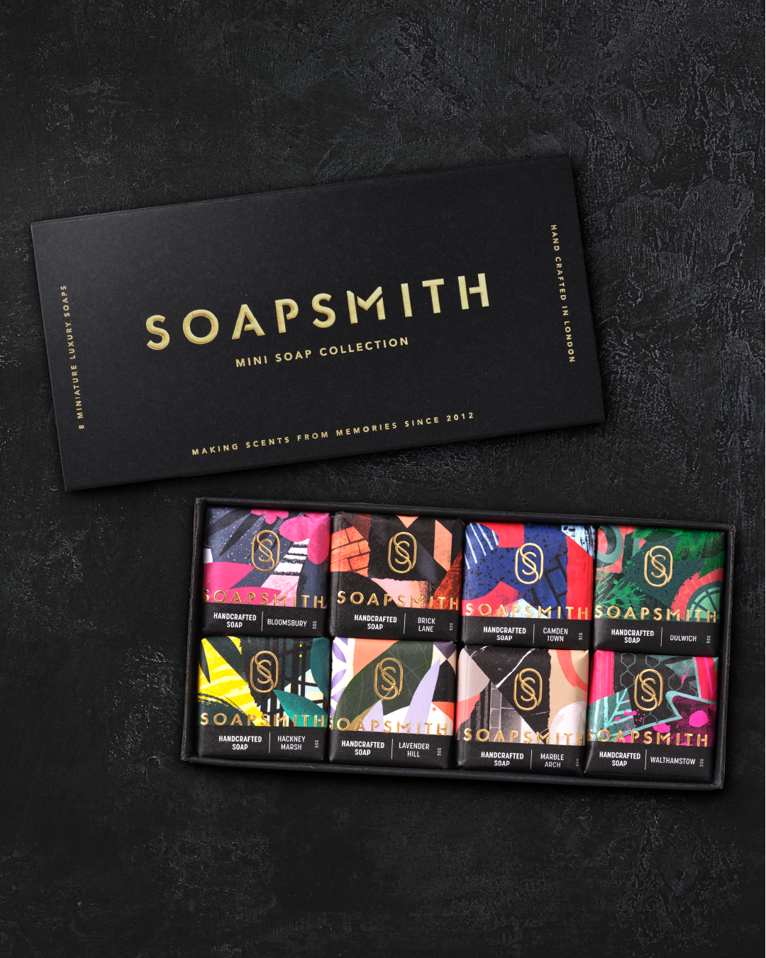 Eight Soapsmith mini soaps in their gift box