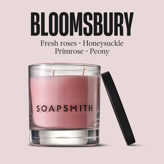 Bloomsbury soy candle with fresh roses, honeysuckle, primrose and peony
