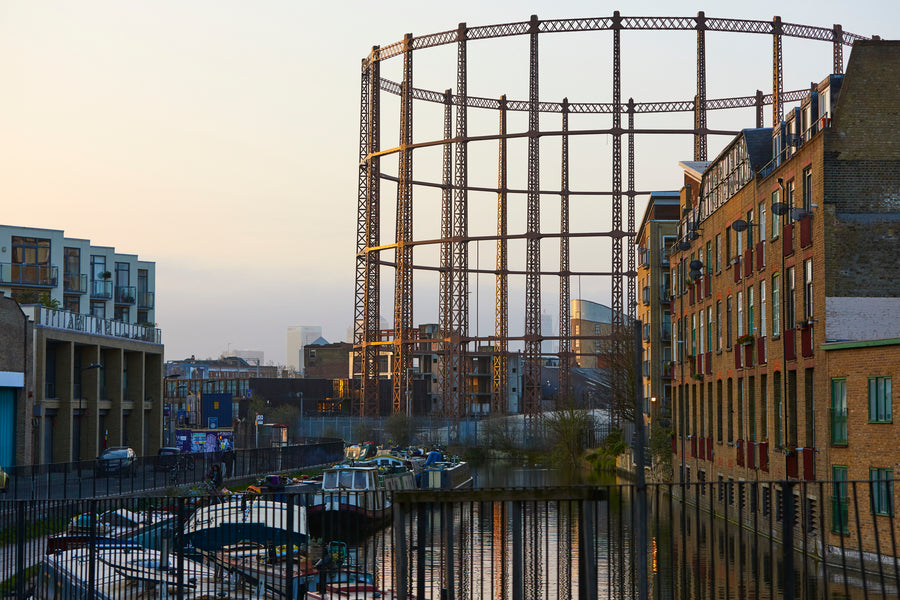 Canal and gas holder in Hackney